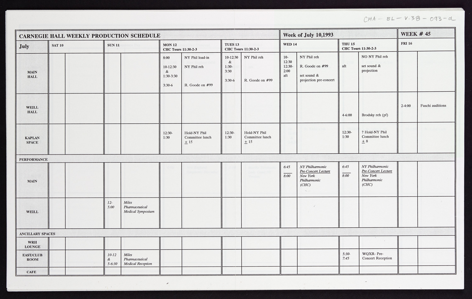 Carnegie Hall Booking Ledger, volume 38, page 93a