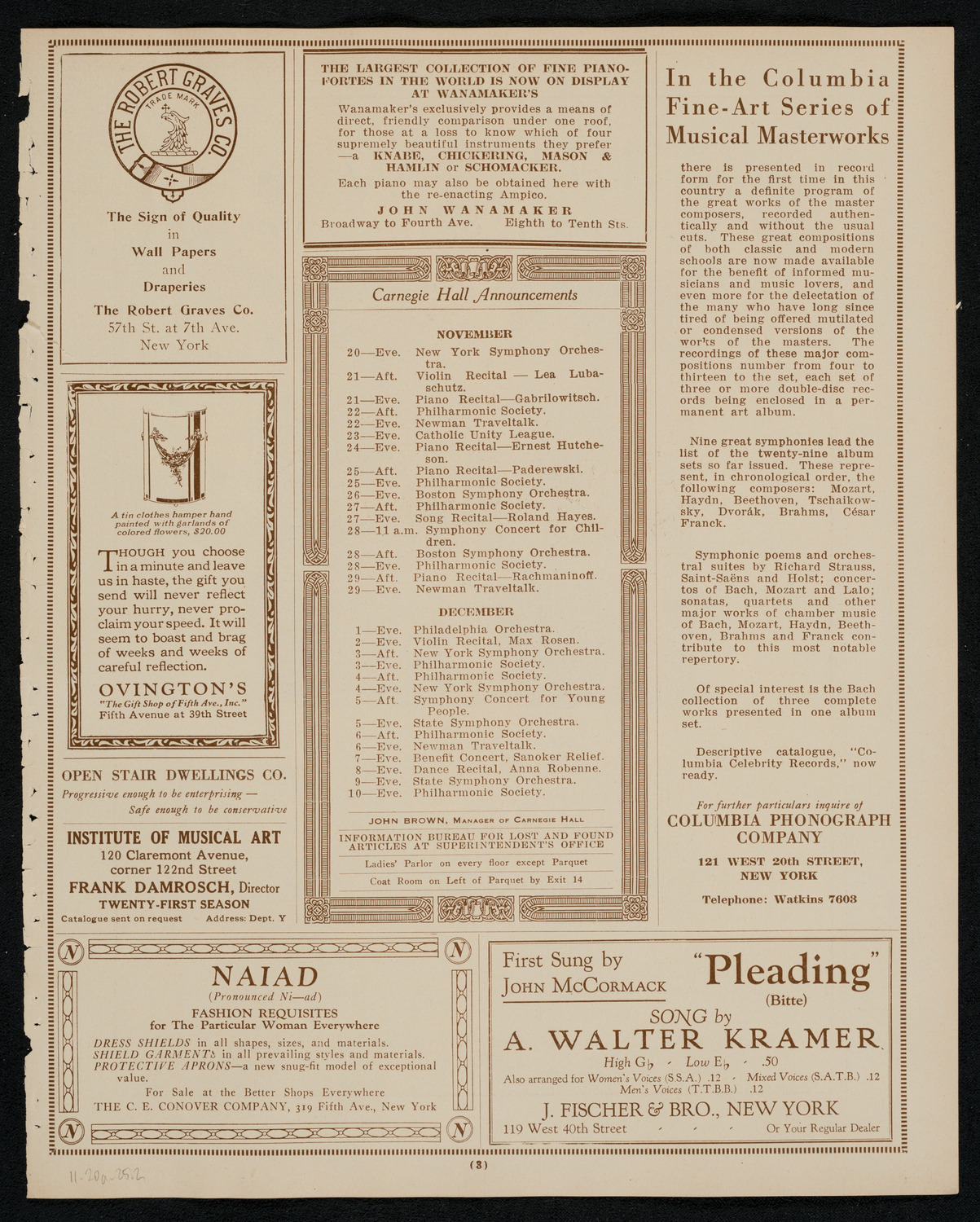 New York Philharmonic, November 20, 1925, program page 3