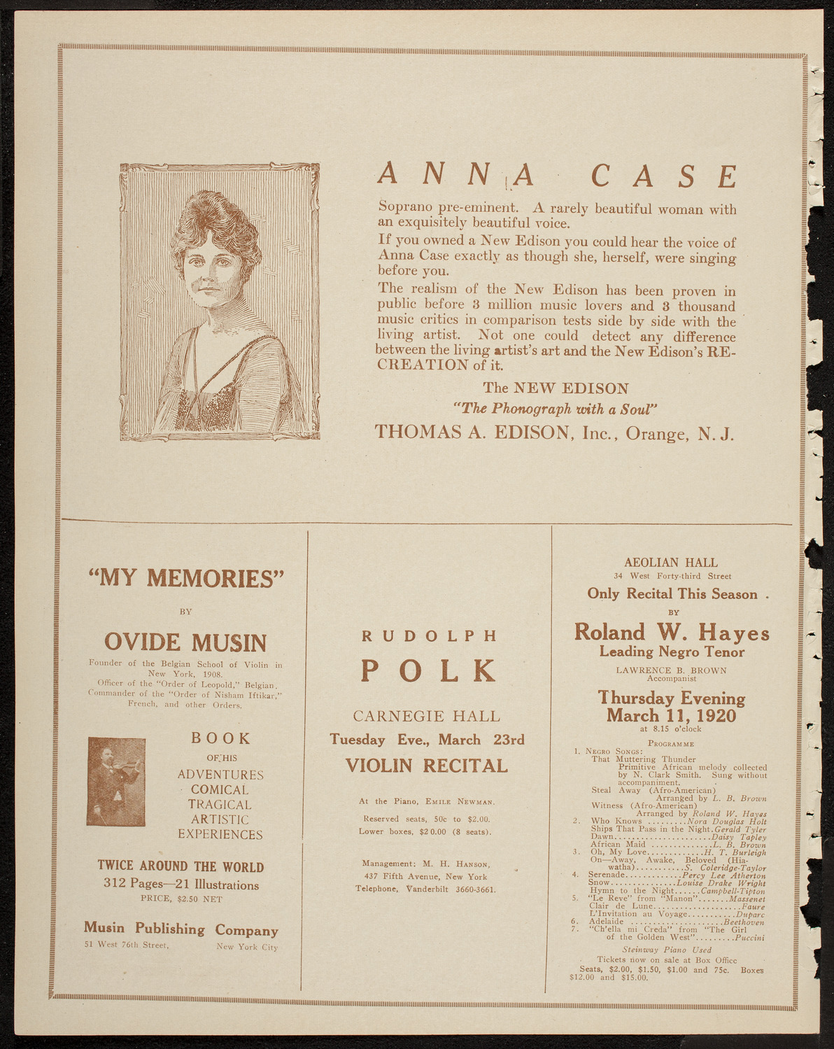 Bernard Woolff and Jean Barondess, March 7, 1920, program page 2