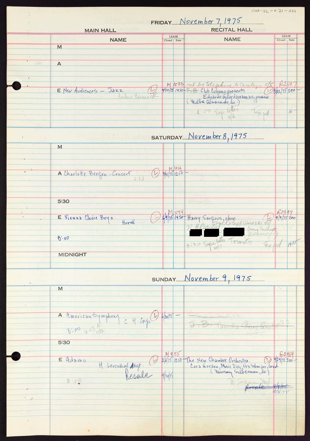 Carnegie Hall Booking Ledger, volume 21, page 21