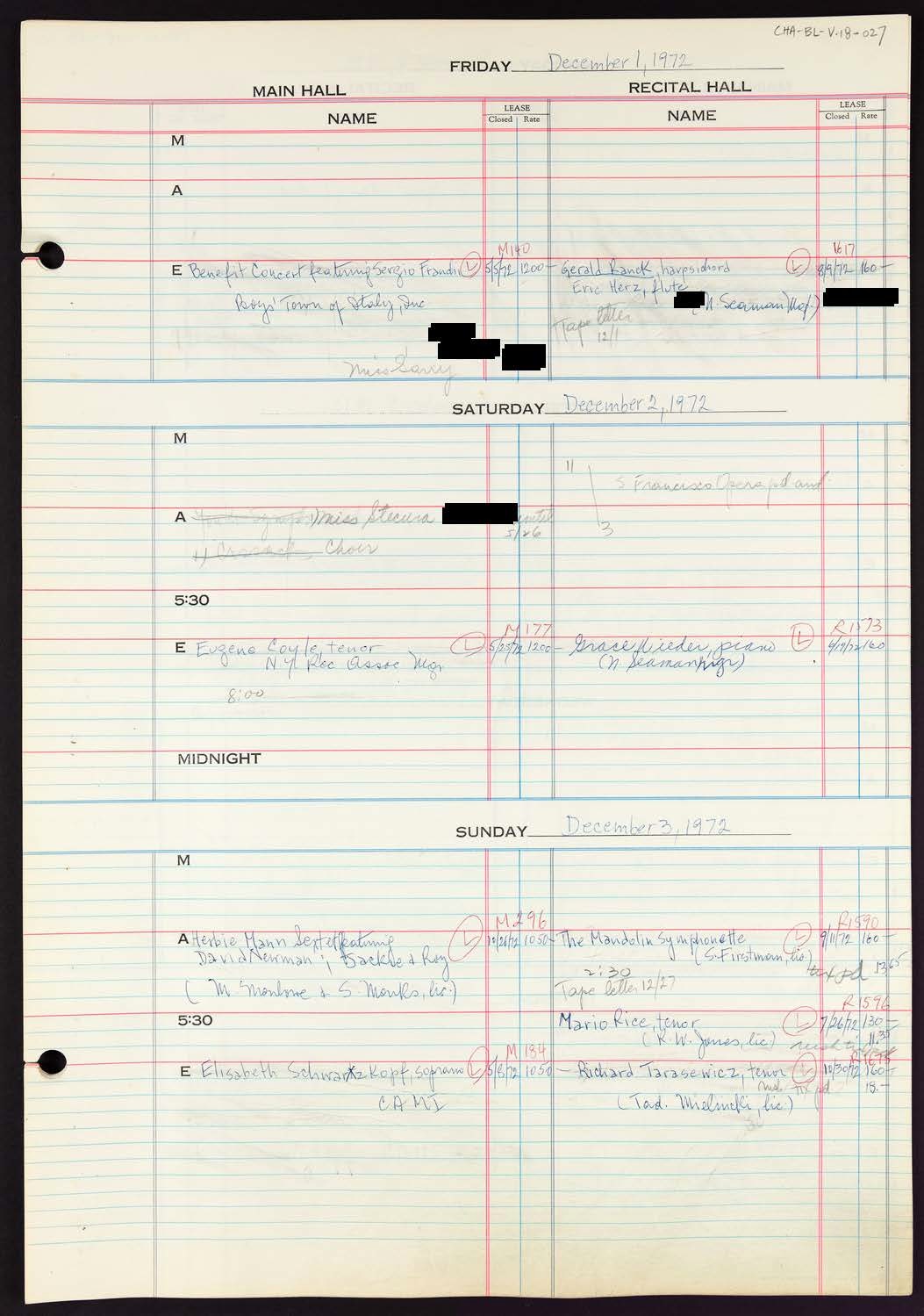 Carnegie Hall Booking Ledger, volume 18, page 27