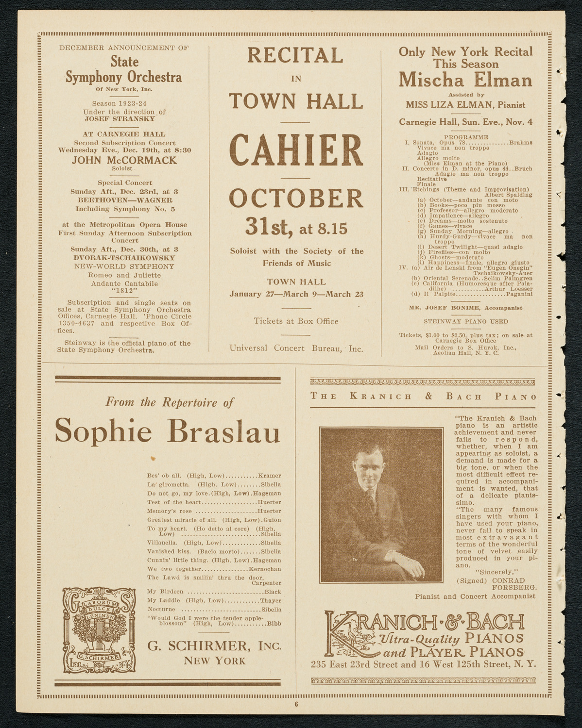 Sophie Braslau, Contralto, October 28, 1923, program page 6