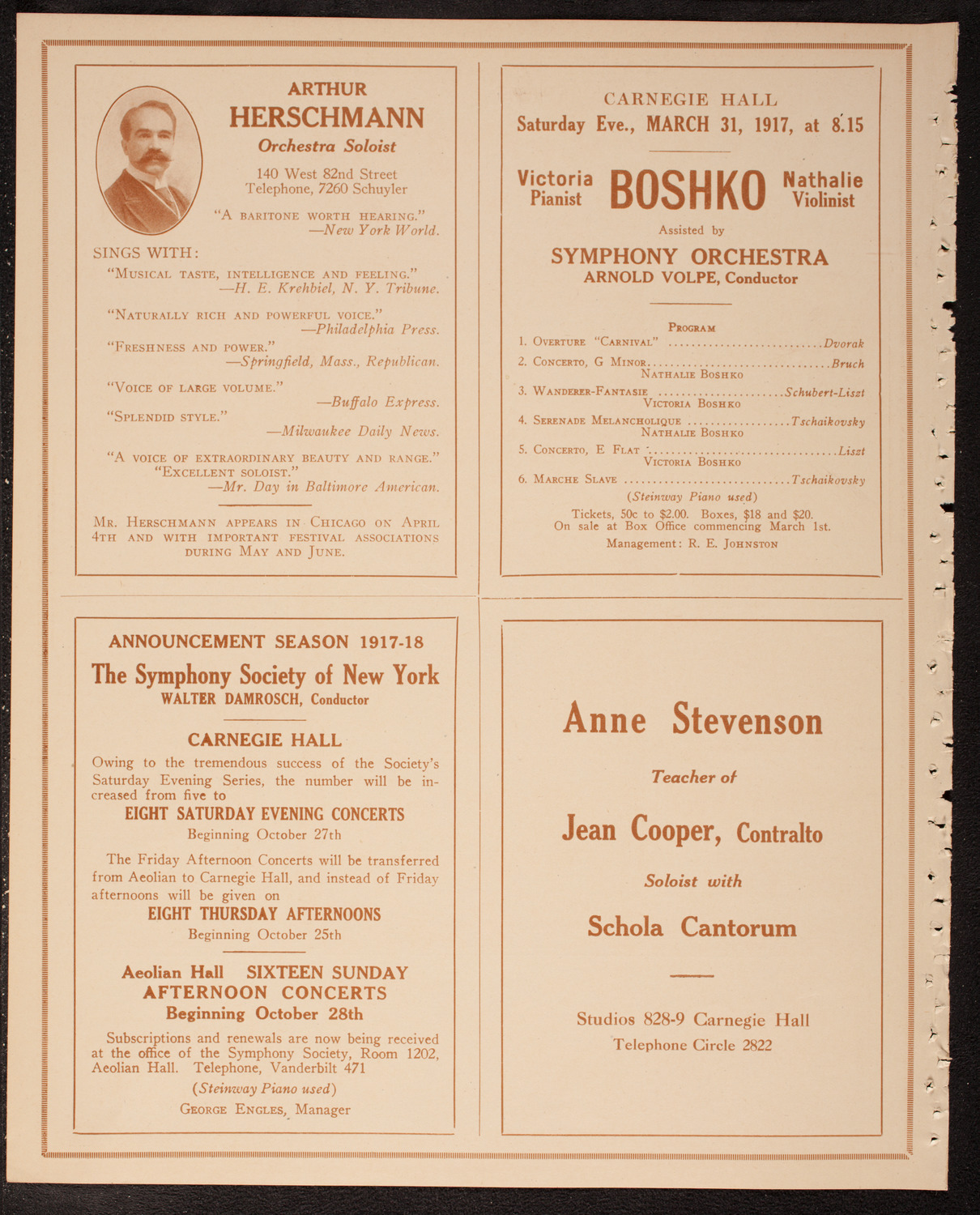 Eddy Brown, Violin, March 29, 1917, program page 10