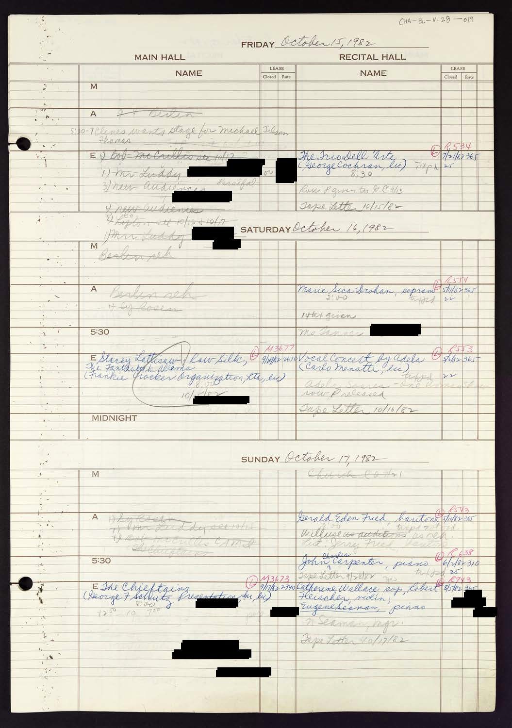 Carnegie Hall Booking Ledger, volume 28, page 19