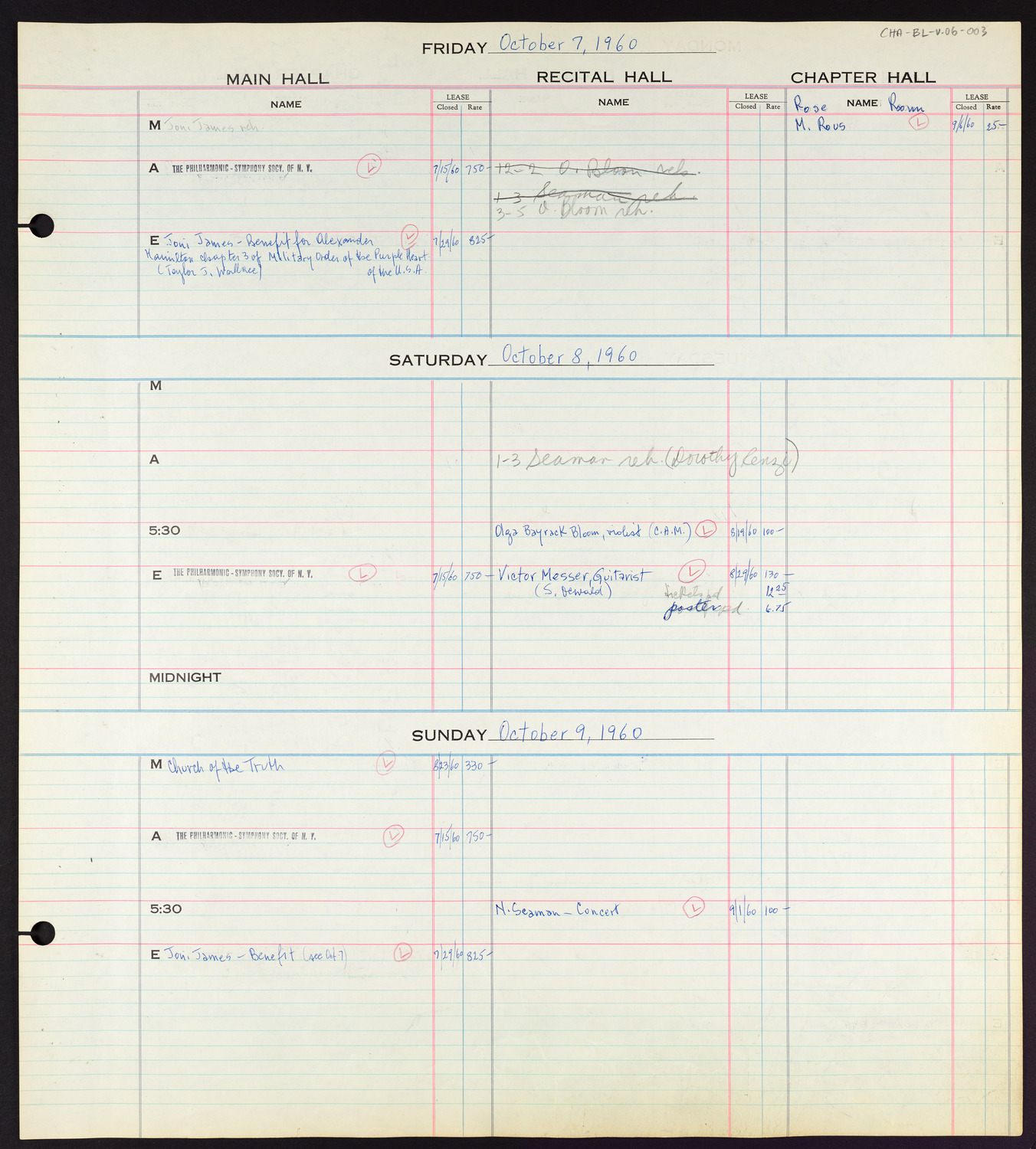 Carnegie Hall Booking Ledger, volume 6, page 3