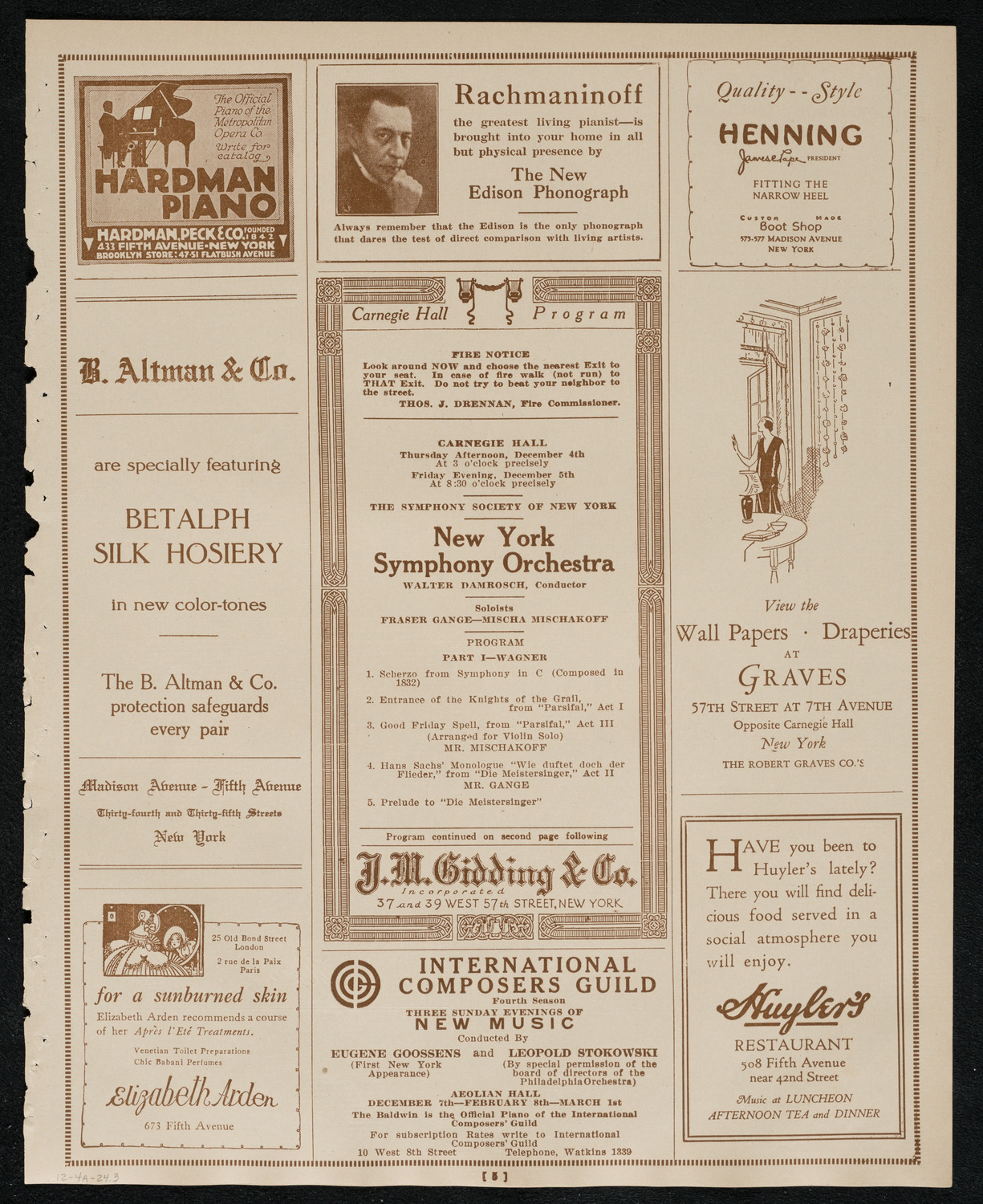 New York Symphony Orchestra, December 4, 1924, program page 5