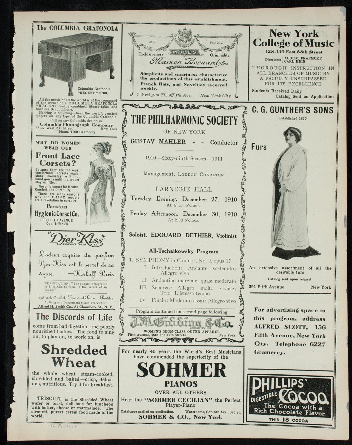New York Philharmonic, December 27, 1910, program page 5