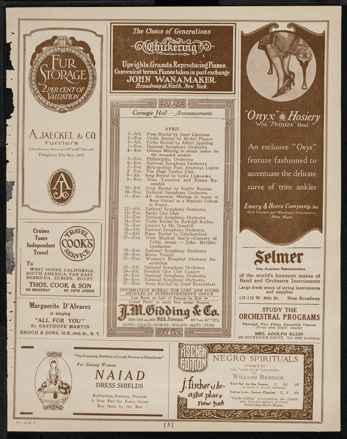 National Symphony Orchestra, April 1, 1921, program page 3