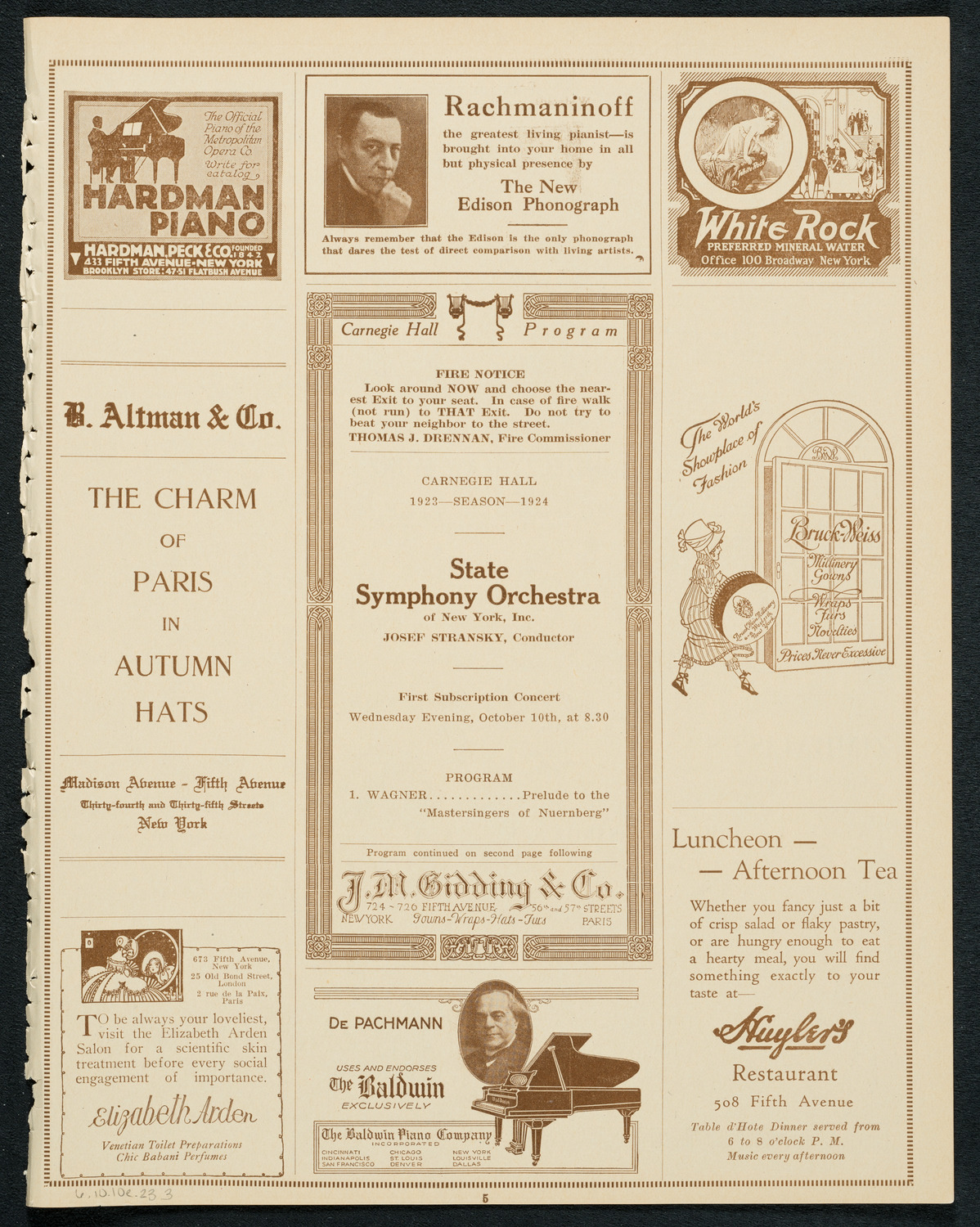 State Symphony Orchestra of New York, October 10, 1923, program page 5