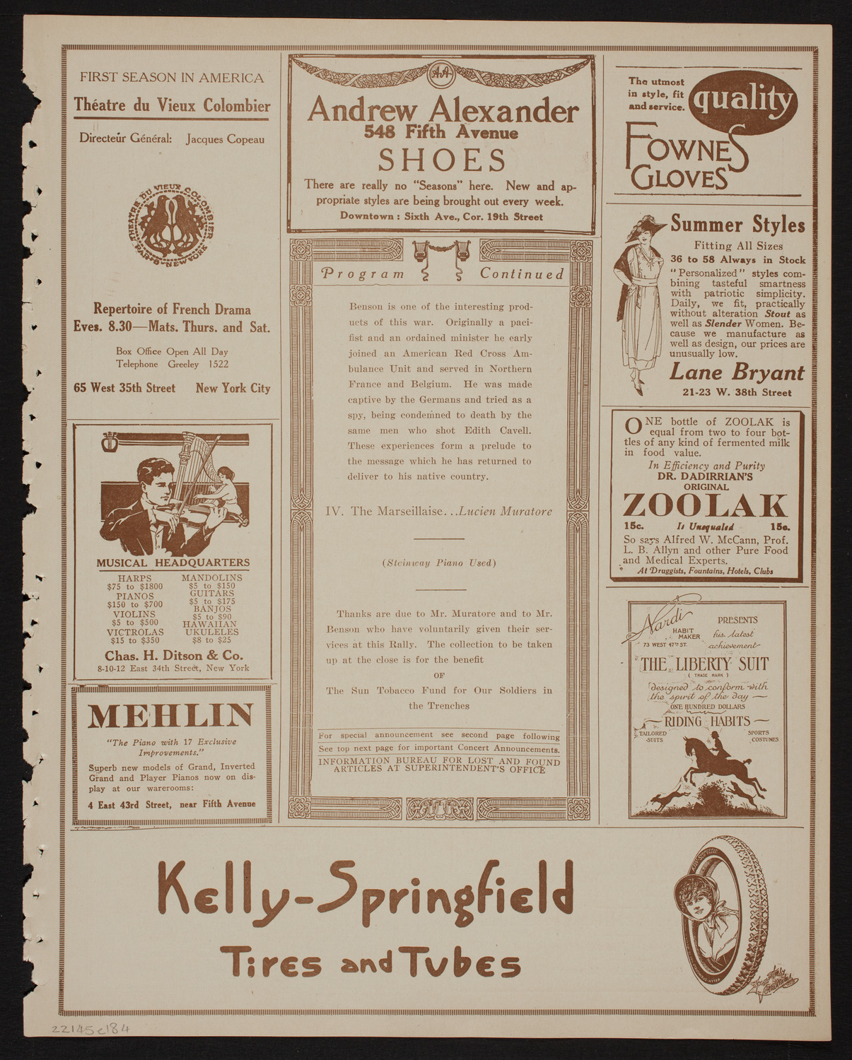 Patriotic Rally: Evening Sun Tobacco Fund Concert and Lecture, April 5, 1918, program page 7