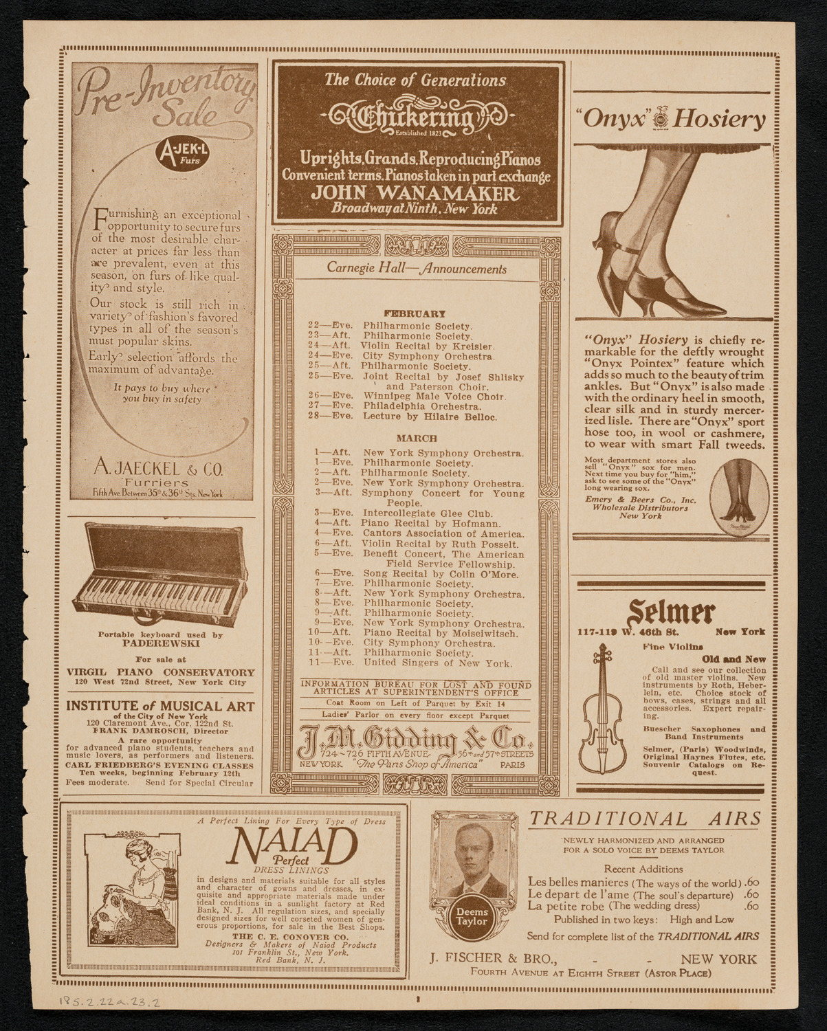 Reinald Werrenrath, Baritone, February 22, 1923, program page 3