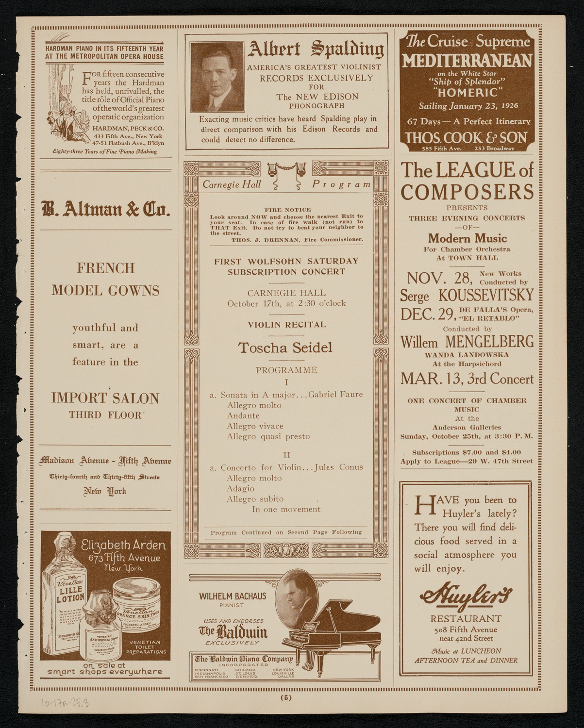 Toscha Seidel, Violin, October 17, 1925, program page 5