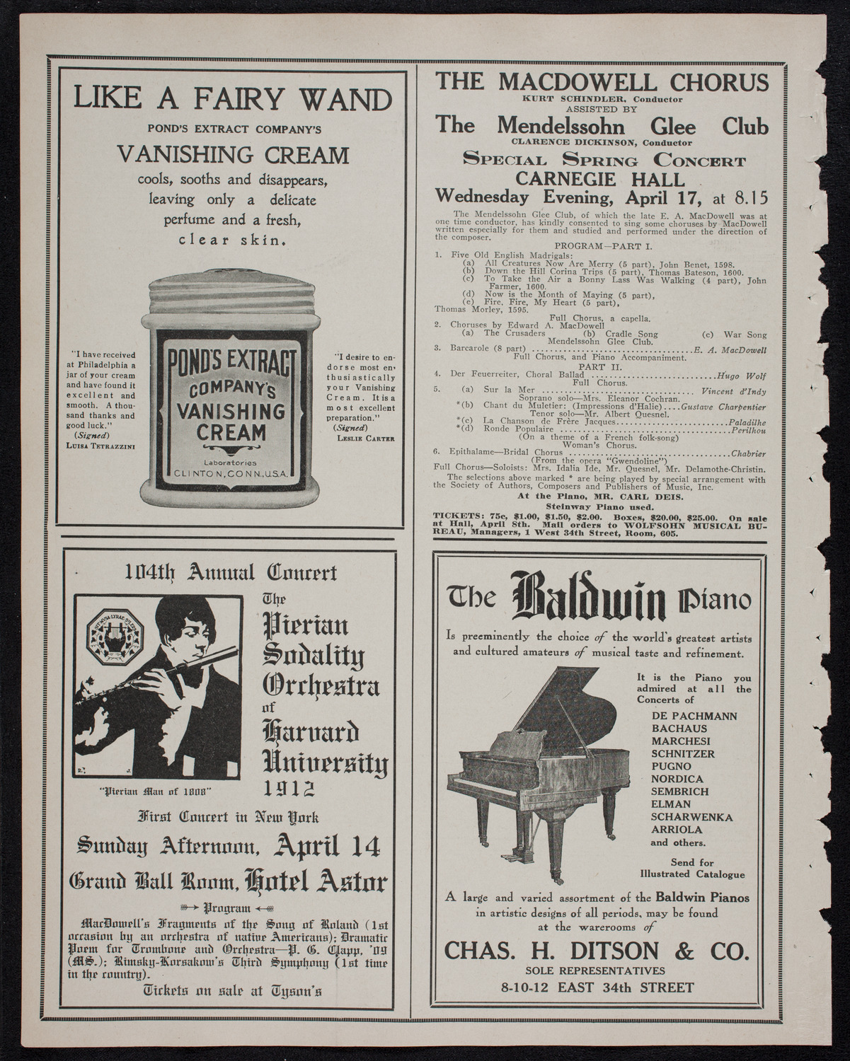 Harold Bauer, Piano, April 6, 1912, program page 8