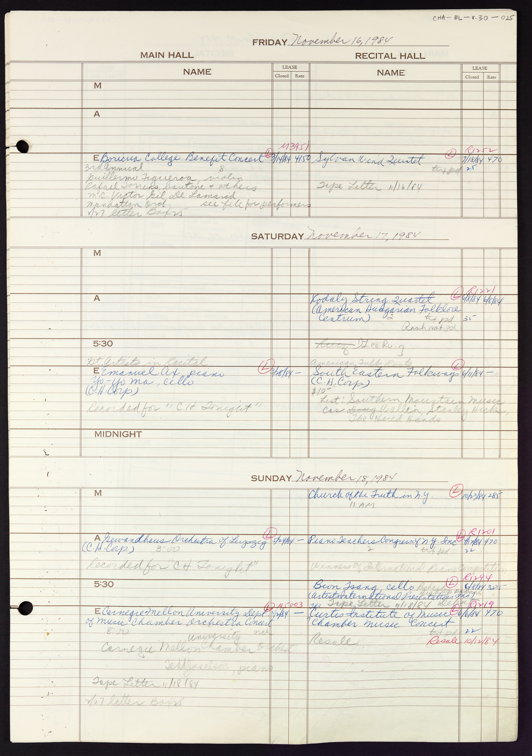 Carnegie Hall Booking Ledger, volume 30, page 25