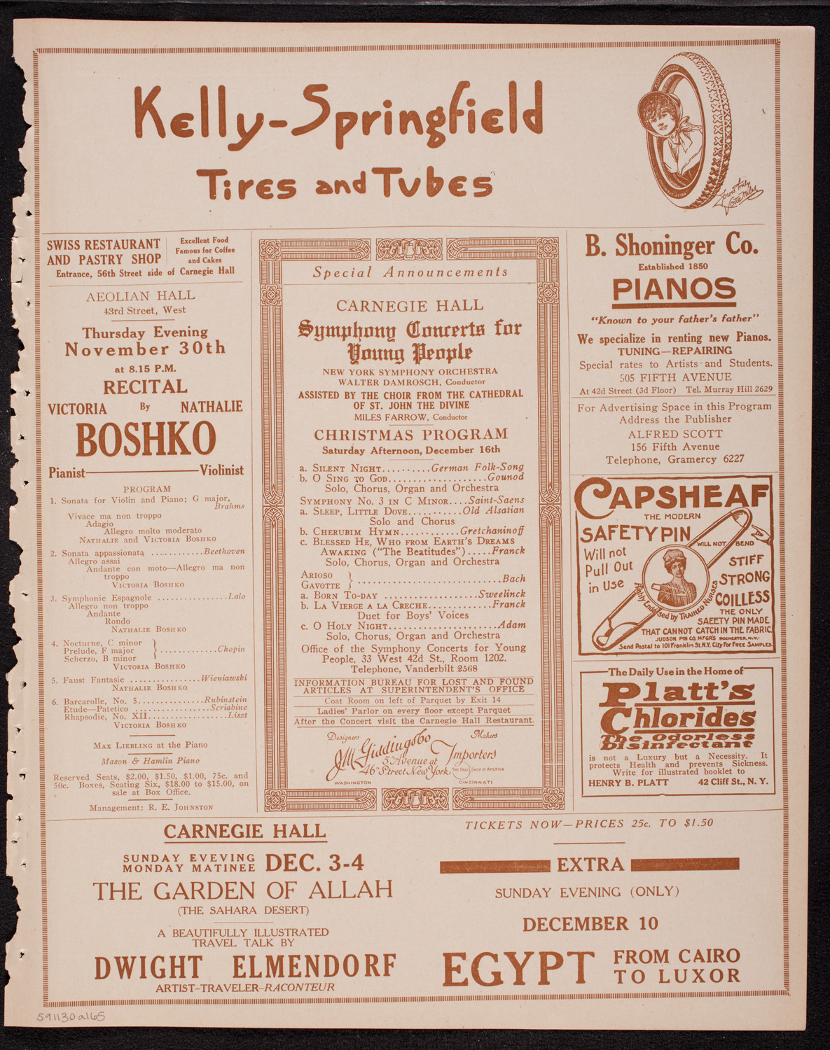 Germaine Schnitzer, Piano, November 30, 1916, program page 9