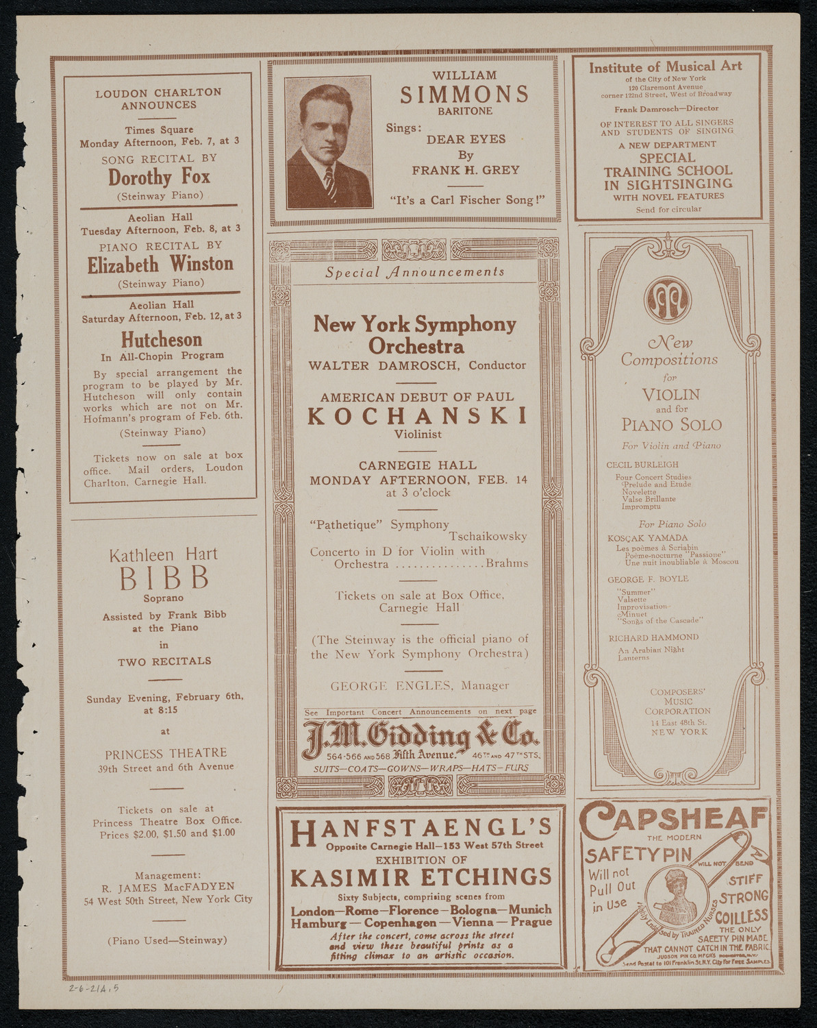 Josef Hofmann, Piano, February 6, 1921, program page 9