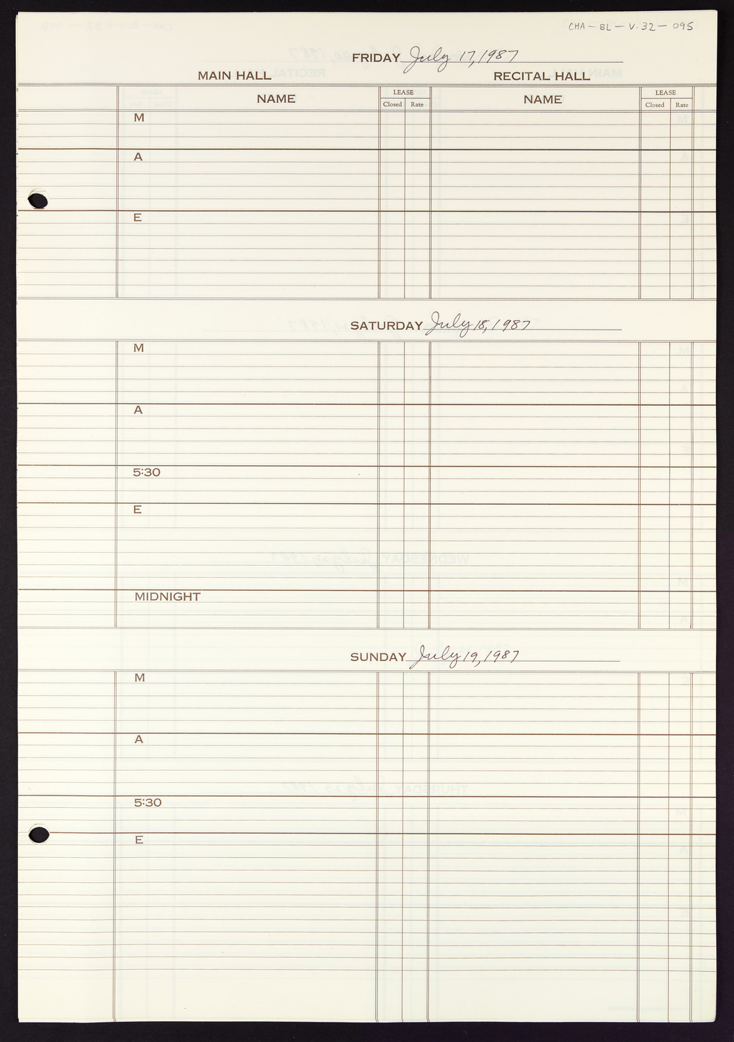 Carnegie Hall Booking Ledger, volume 32, page 95