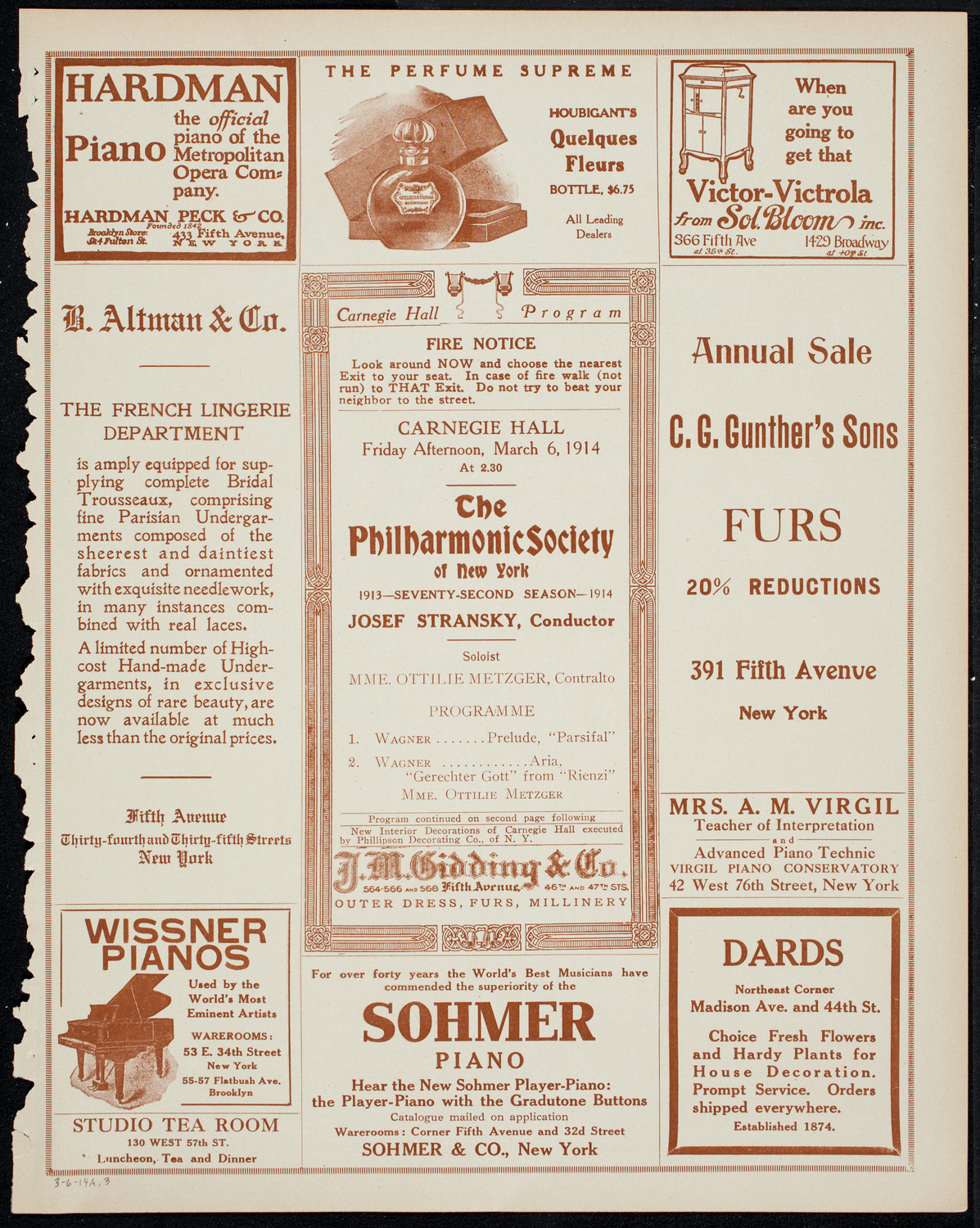 New York Philharmonic, March 6, 1914, program page 5