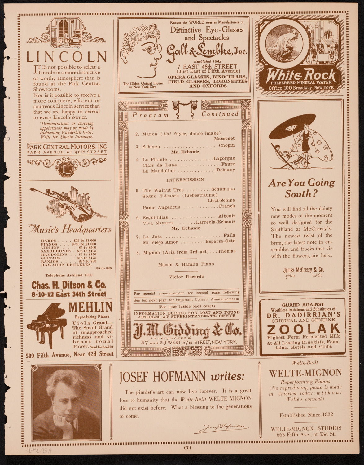 Tito Schipa, Tenor, February 9, 1925, program page 7