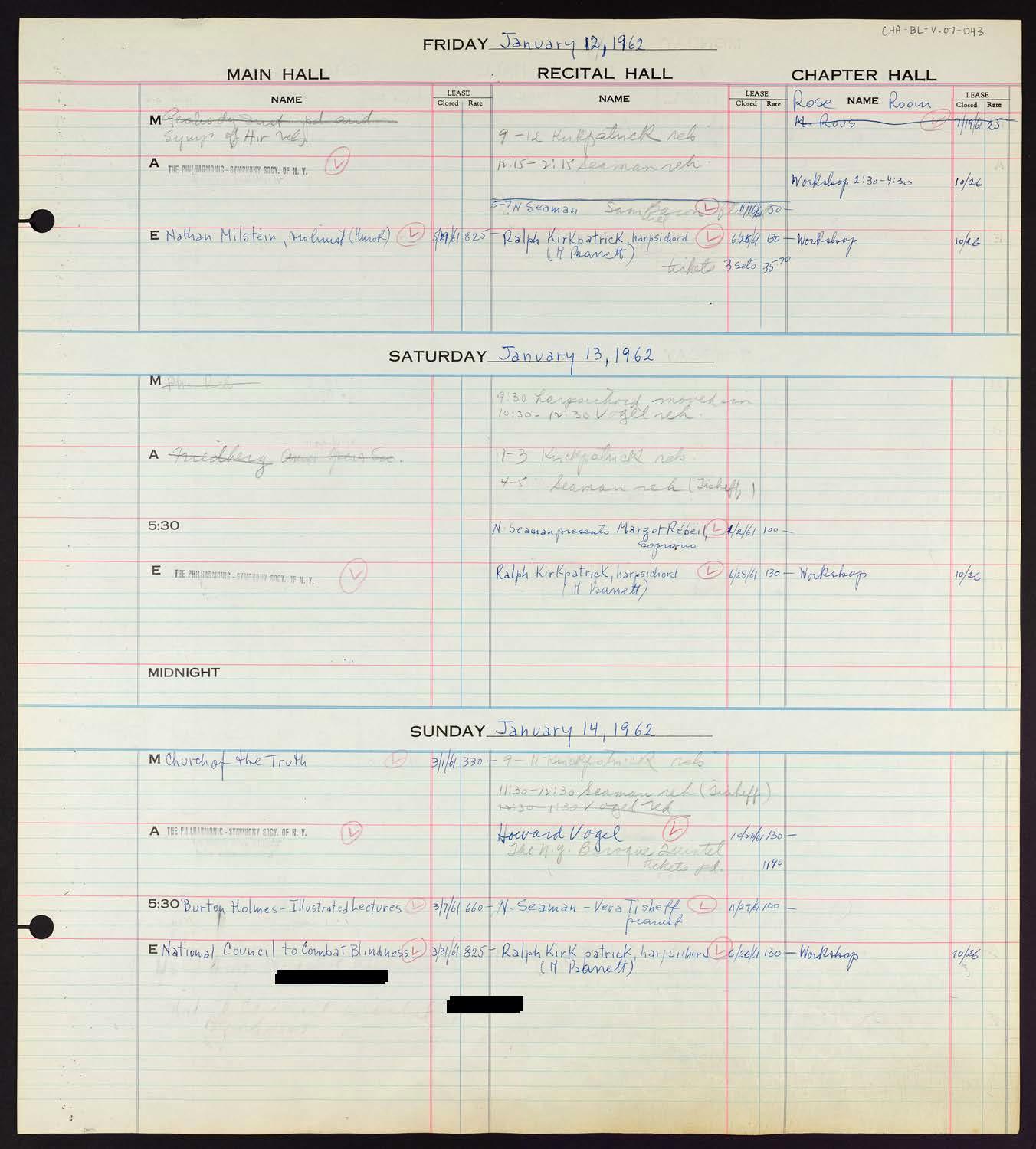 Carnegie Hall Booking Ledger, volume 7, page 43