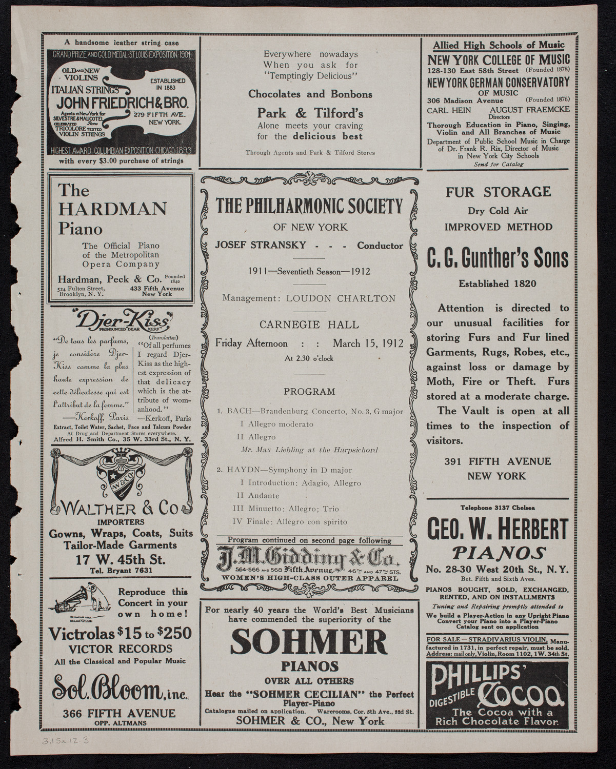 New York Philharmonic, March 15, 1912, program page 5
