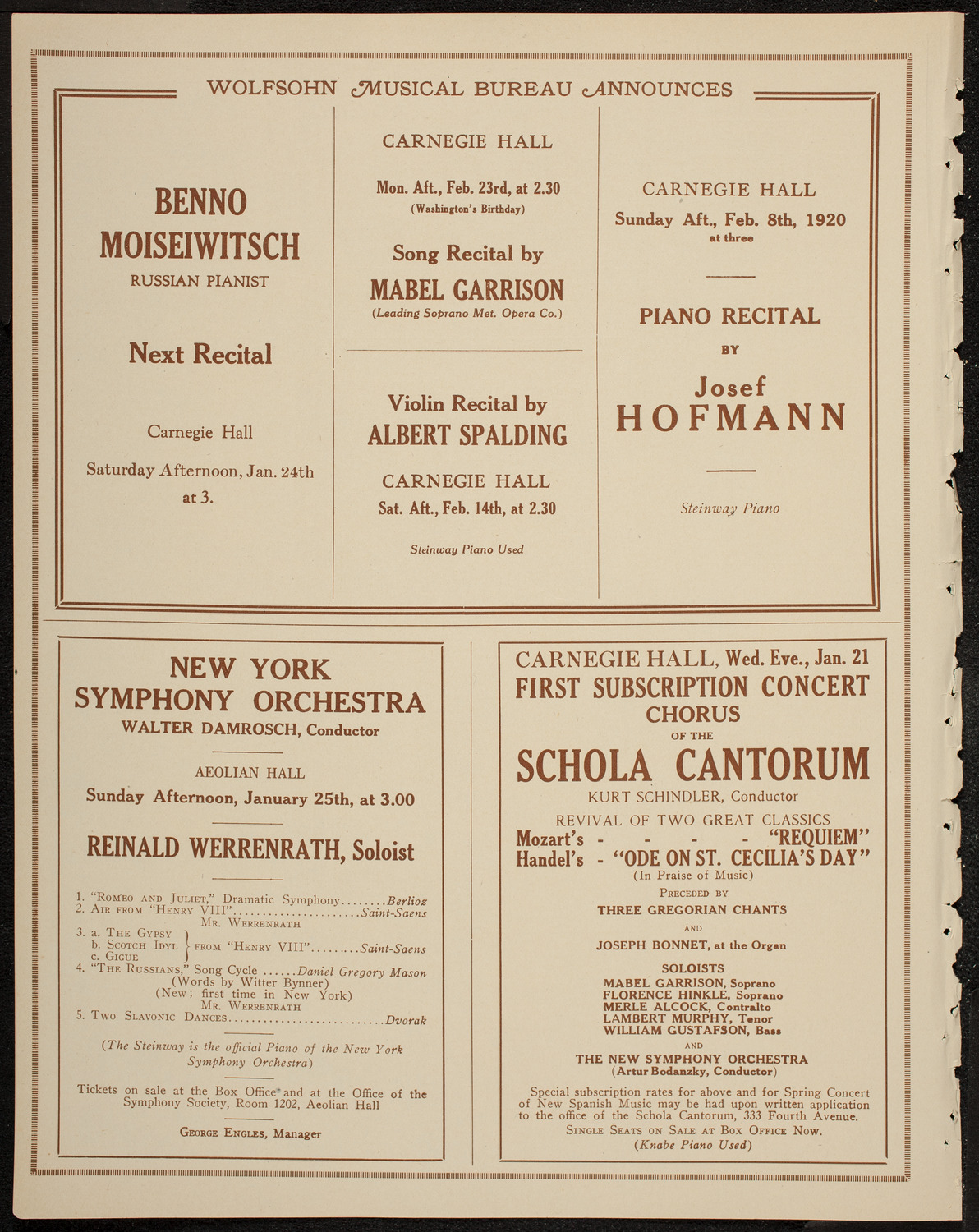 Gala Benefit Concert for New York Probation and Protective Association and Girls' Protective League, January 13, 1920, program page 8