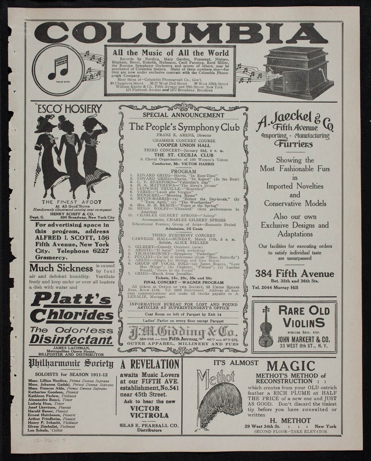 People's Symphony Concert, December 24, 1911, program page 9