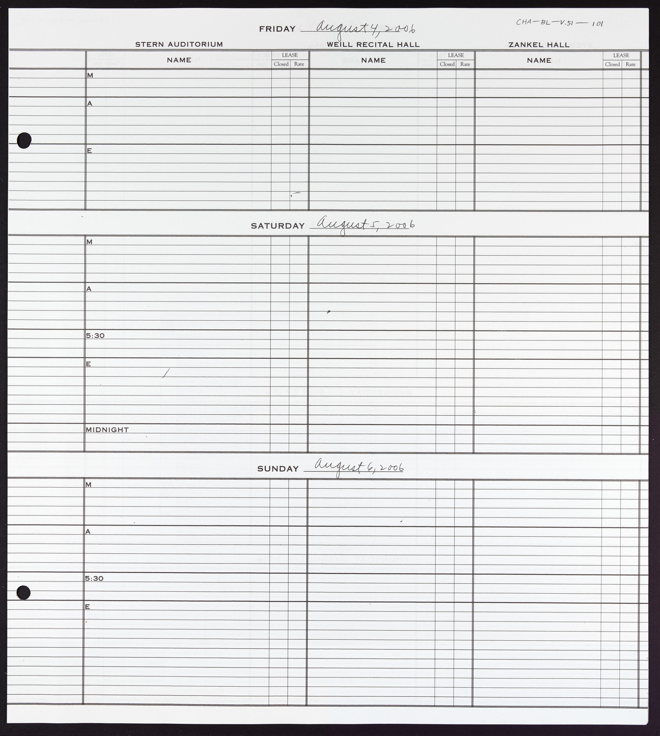 Carnegie Hall Booking Ledger, volume 51, page 101