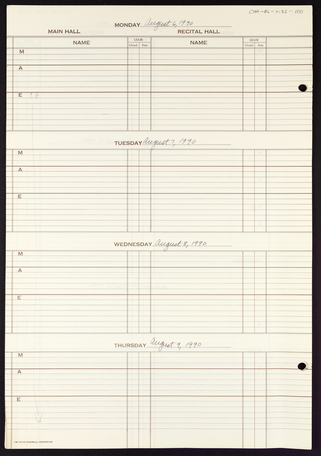 Carnegie Hall Booking Ledger, volume 35, page 100