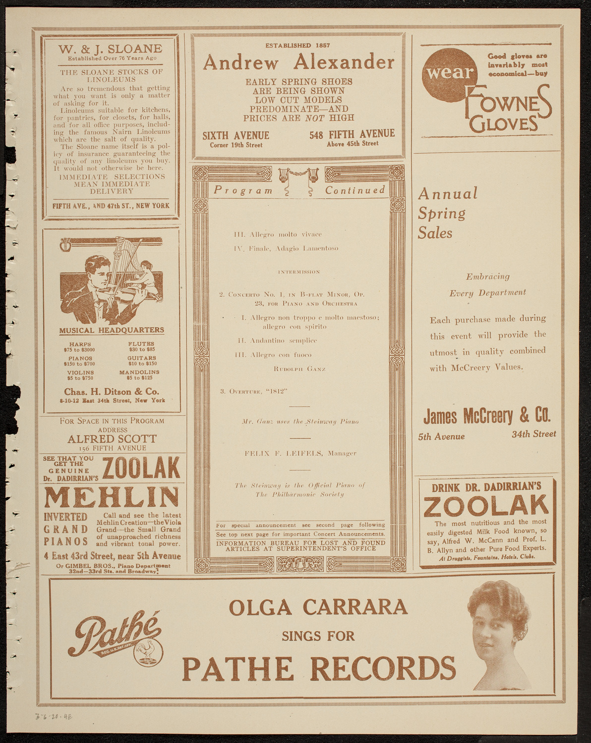 New York Philharmonic, March 6, 1920, program page 7