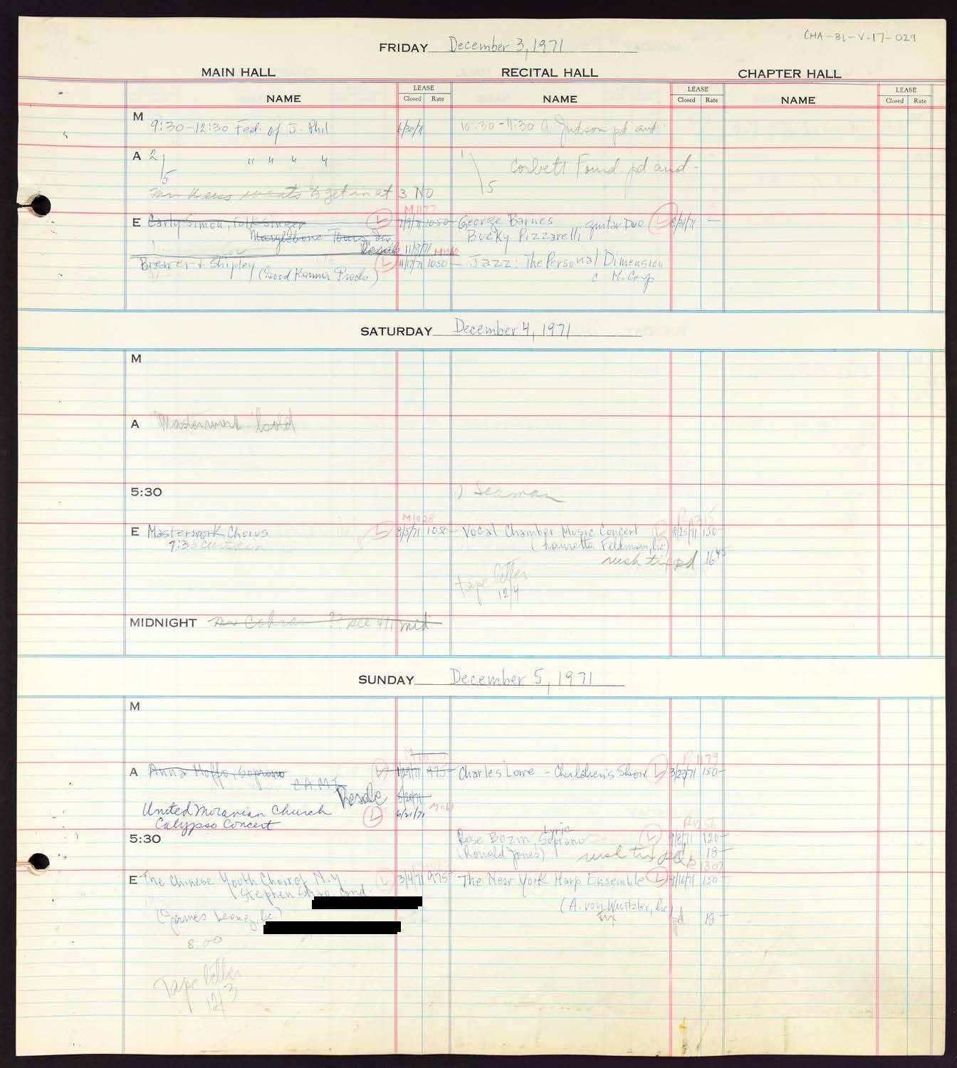 Carnegie Hall Booking Ledger, volume 17, page 29