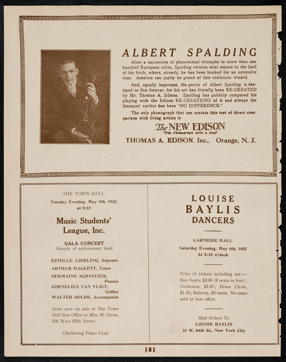 Beniamino Gigli, Tenor, May 2, 1922, program page 2