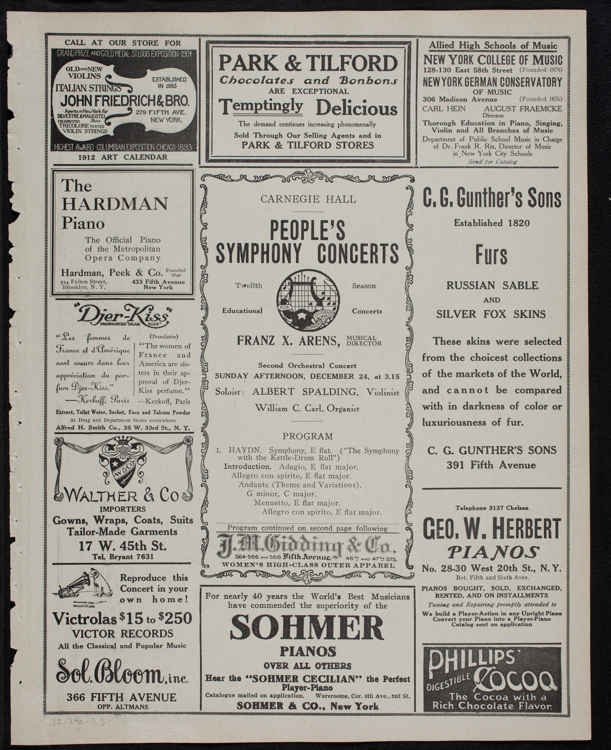 People's Symphony Concert, December 24, 1911, program page 5