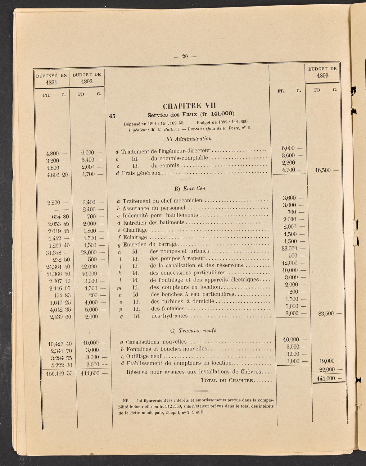 Budget de la Ville de Genève - Exercise de 1893, page 26 of 32