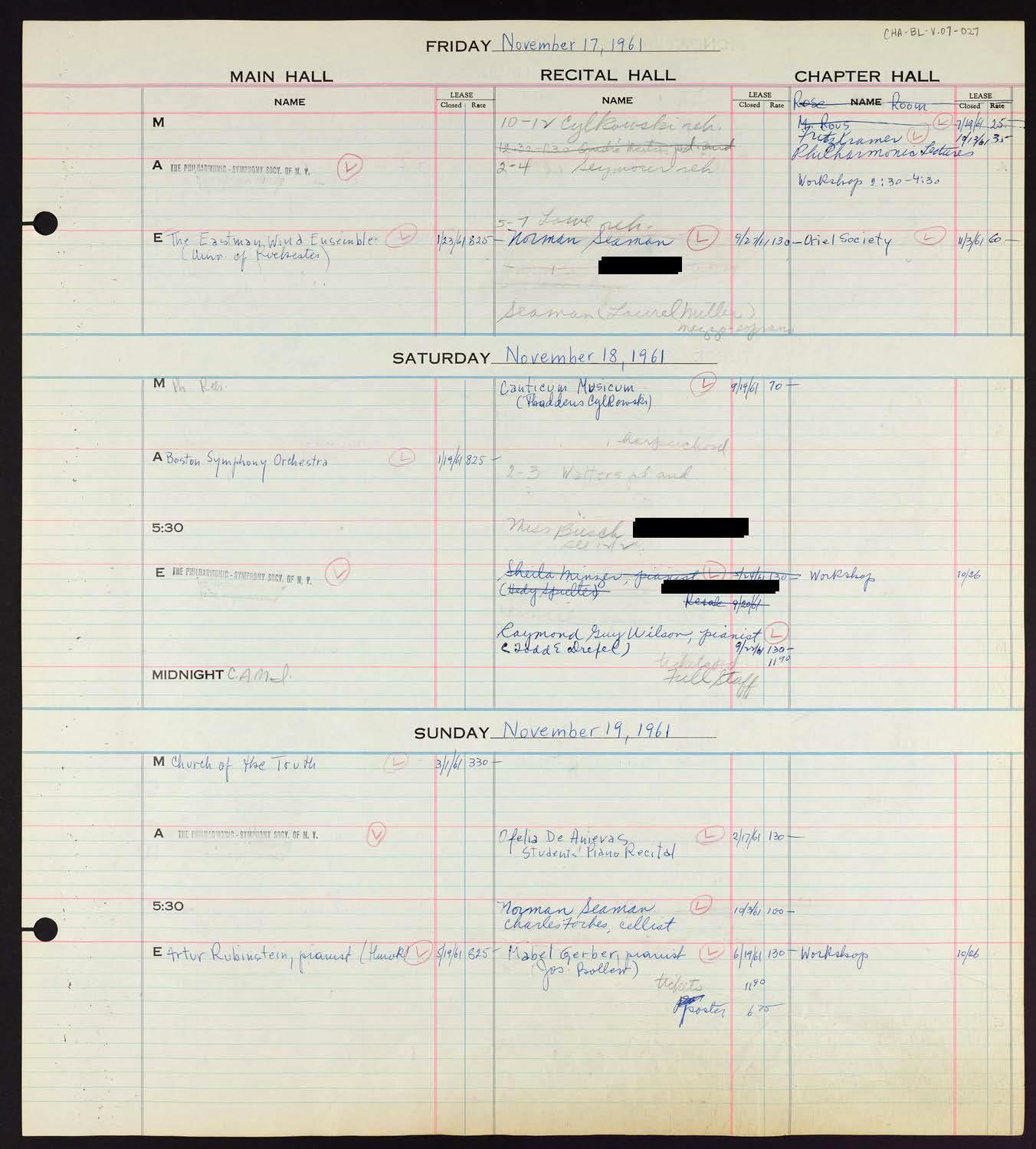 Carnegie Hall Booking Ledger, volume 7, page 27