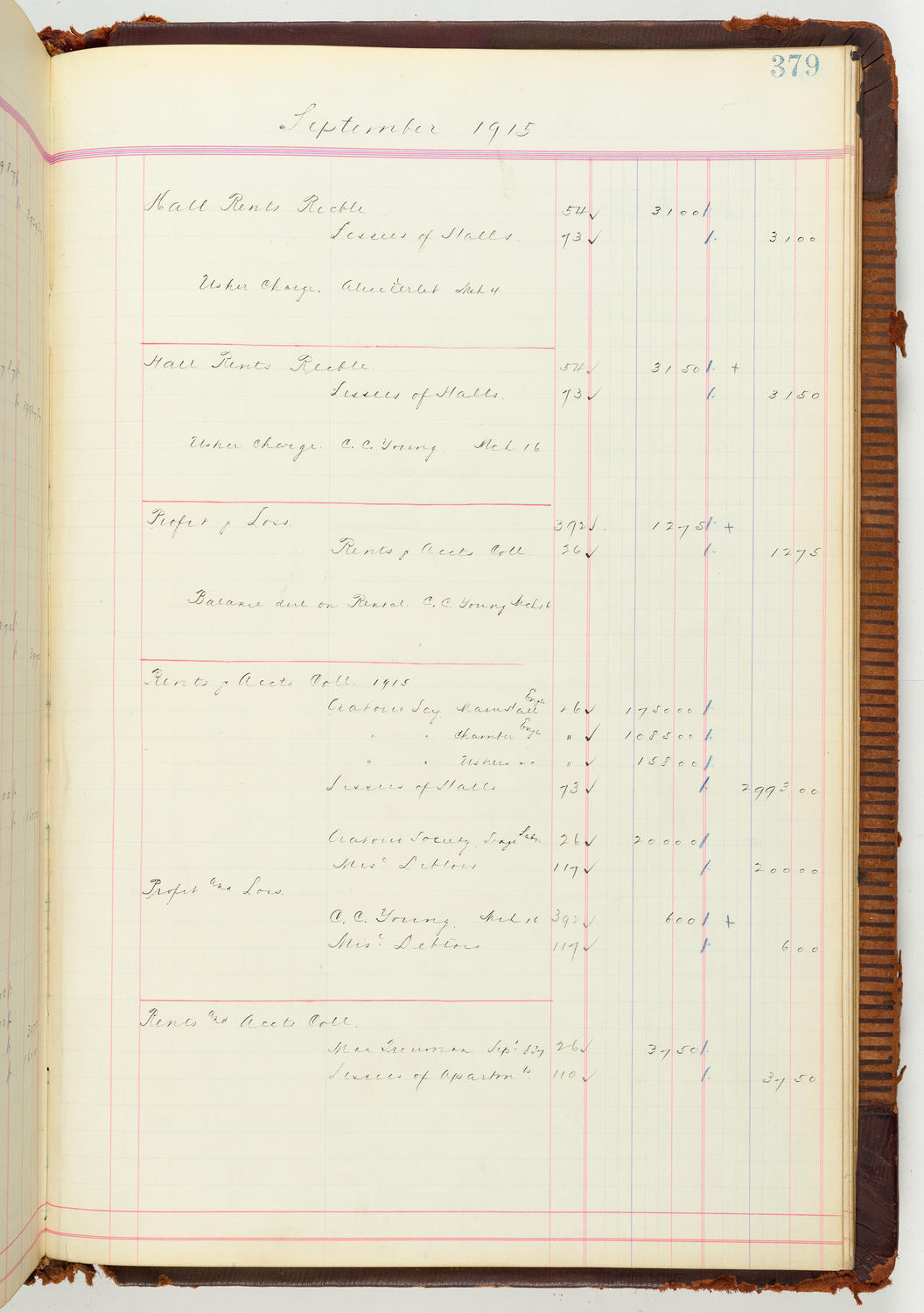 Music Hall Accounting Ledger Journal, volume 7, page 379