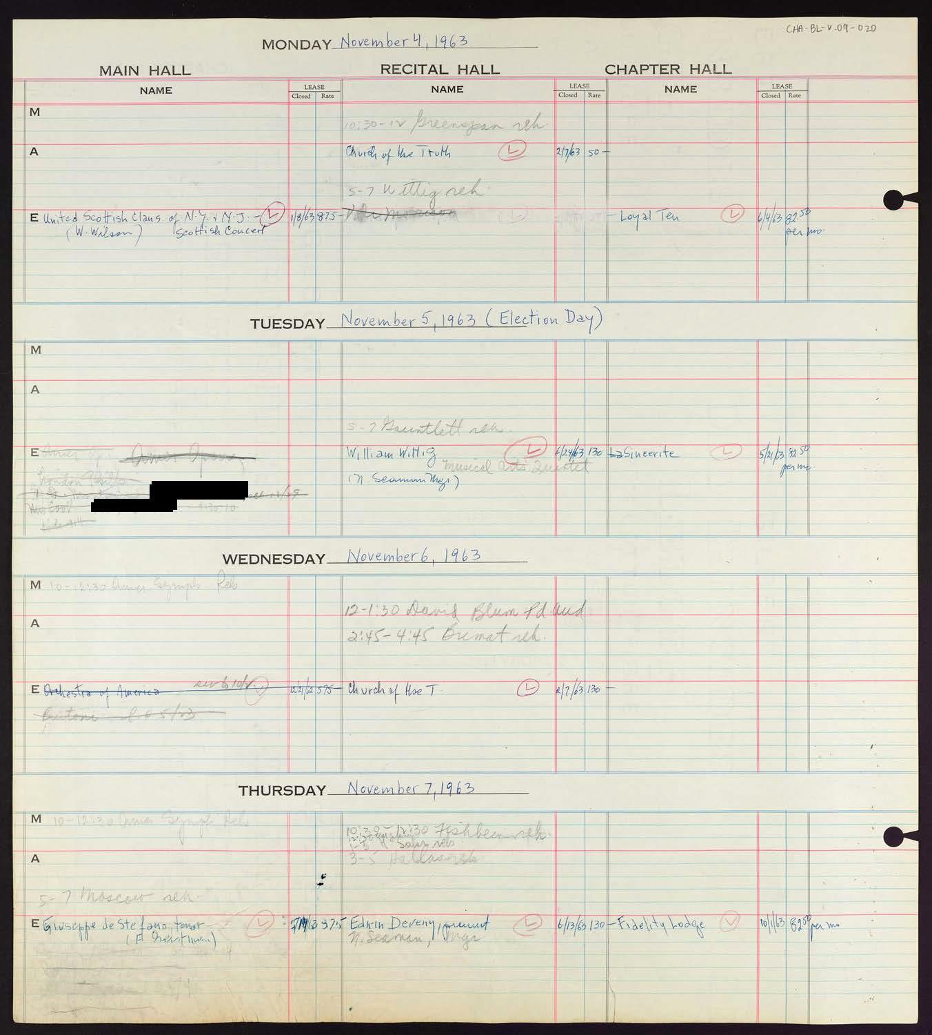 Carnegie Hall Booking Ledger, volume 9, page 20