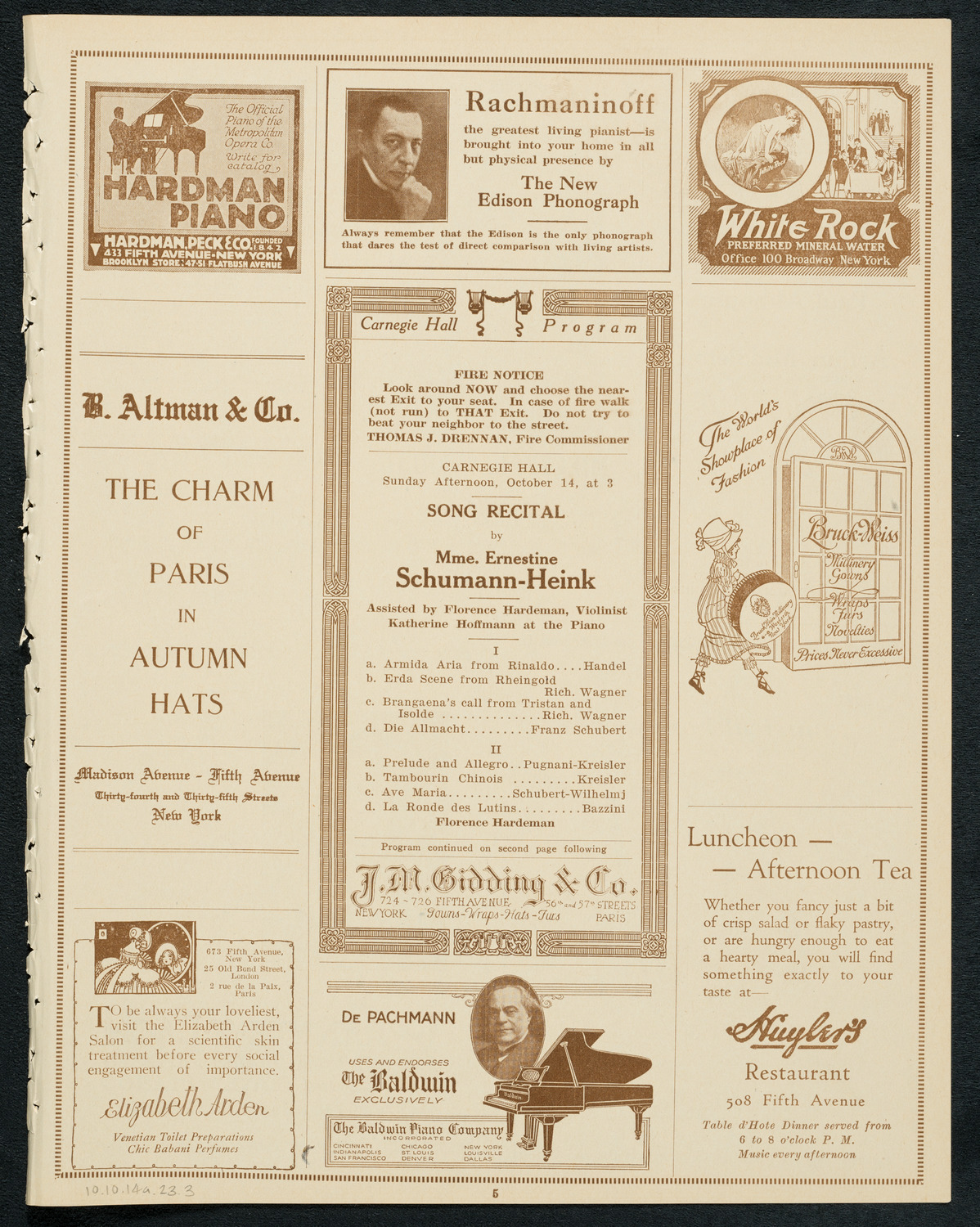 Ernestine Schumann-Heink, Mezzo-Soprano, October 14, 1923, program page 5