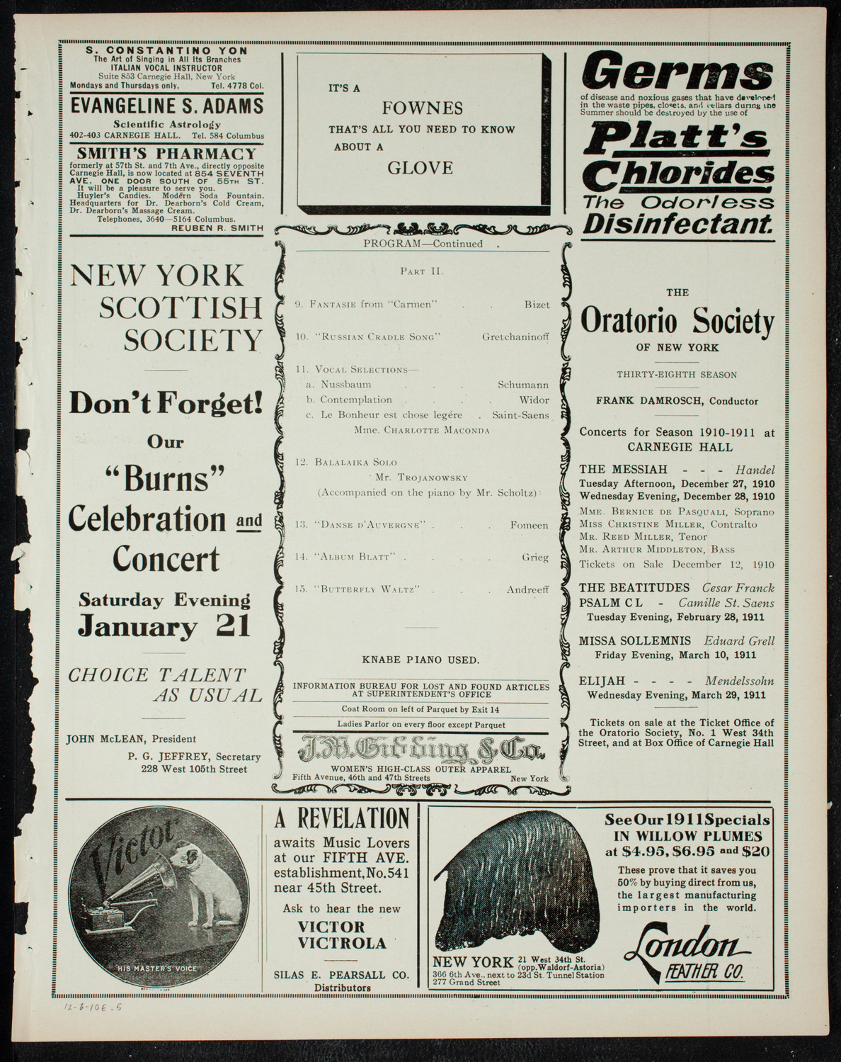 Great Imperial Russian Court Balalaika Orchestra, December 3, 1910, program page 9