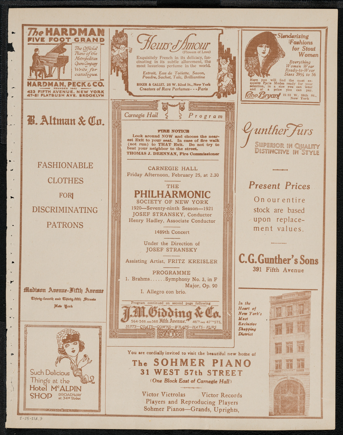 New York Philharmonic, February 25, 1921, program page 5