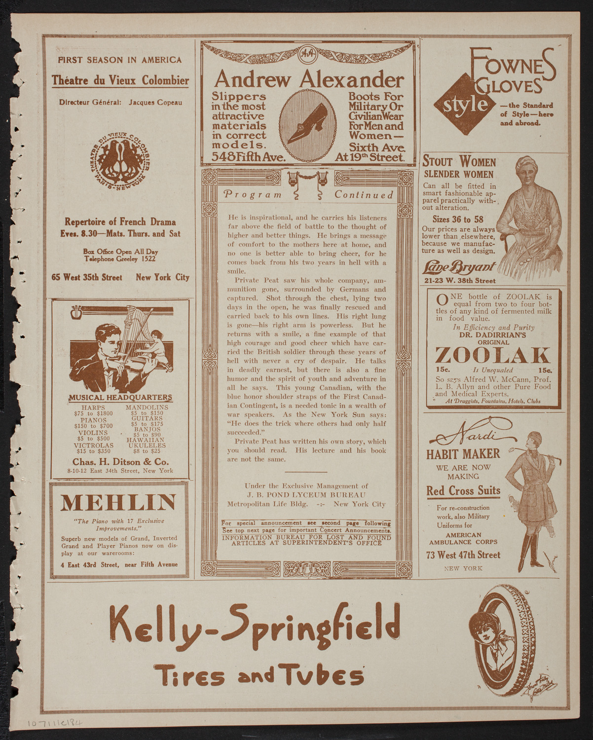 Lecture by Private Harold R. Peat, January 11, 1918, program page 7