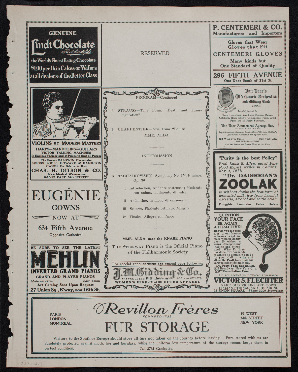 New York Philharmonic, March 10, 1912, program page 7