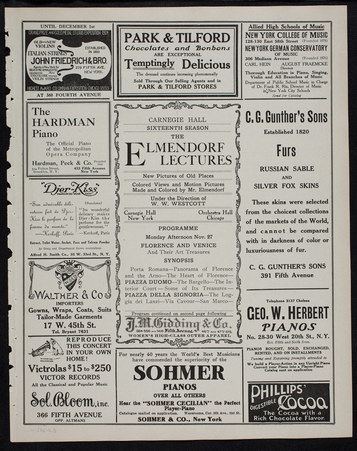 Elmendorf Lecture: Florence and Venice, November 27, 1911, program page 5