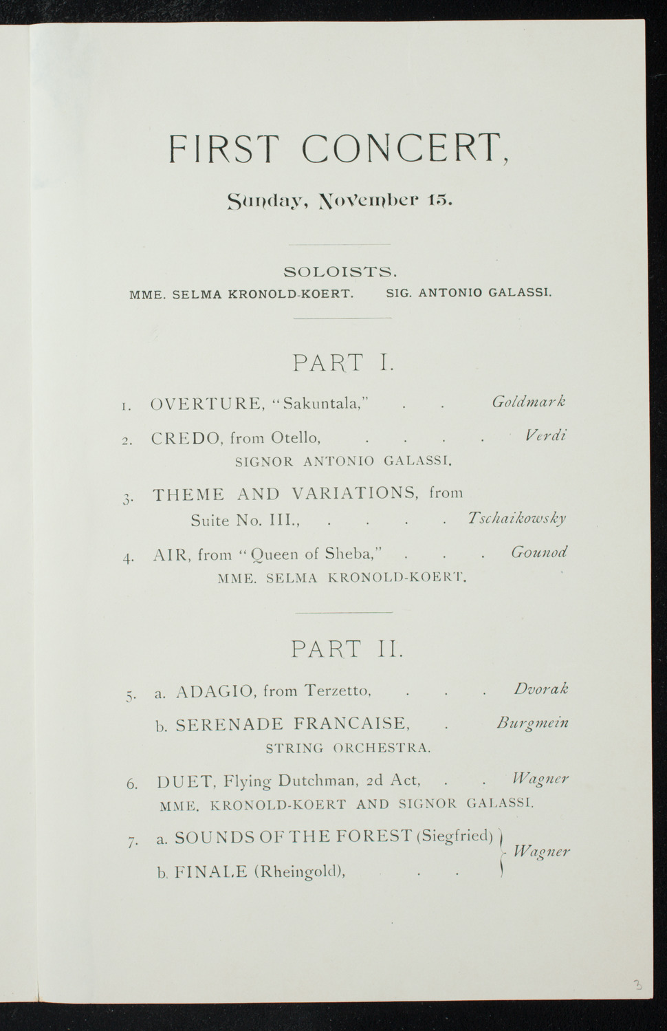 Damrosch Sunday Concert, November 15, 1891, program page 15