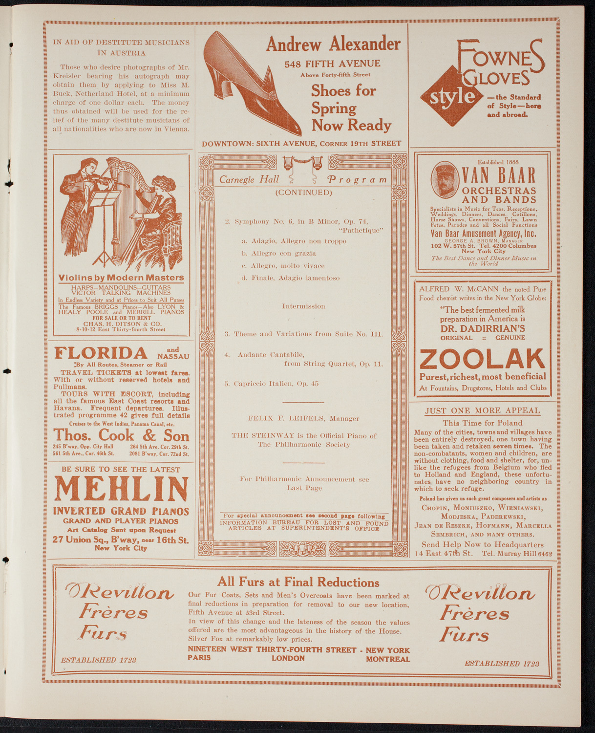 New York Philharmonic, March 13, 1915, program page 7