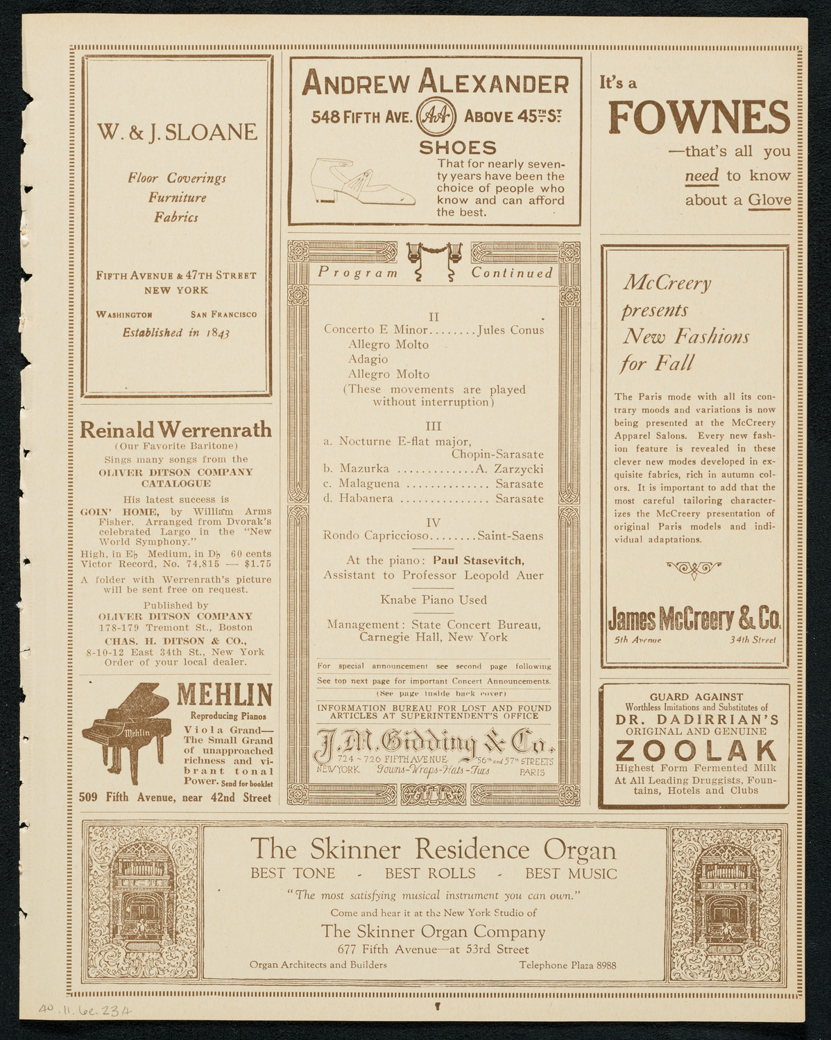 Paul Bernard, Violin, November 6, 1923, program page 7