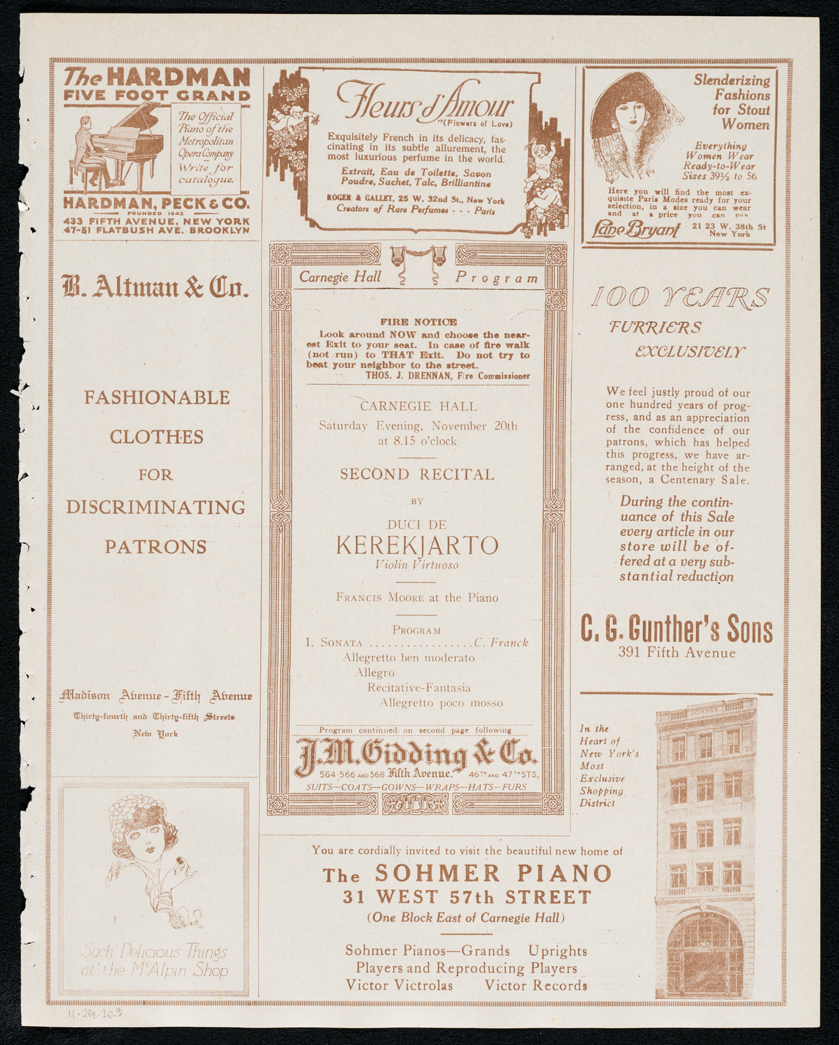 Duci de Kerekjarto, Violin, November 20, 1920, program page 5