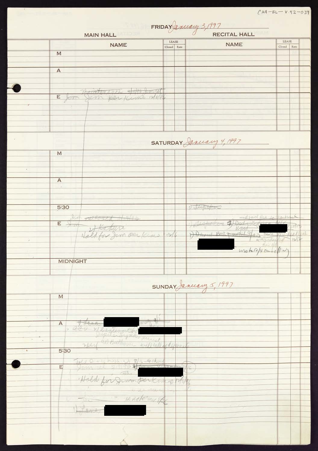 Carnegie Hall Booking Ledger, volume 42, page 39