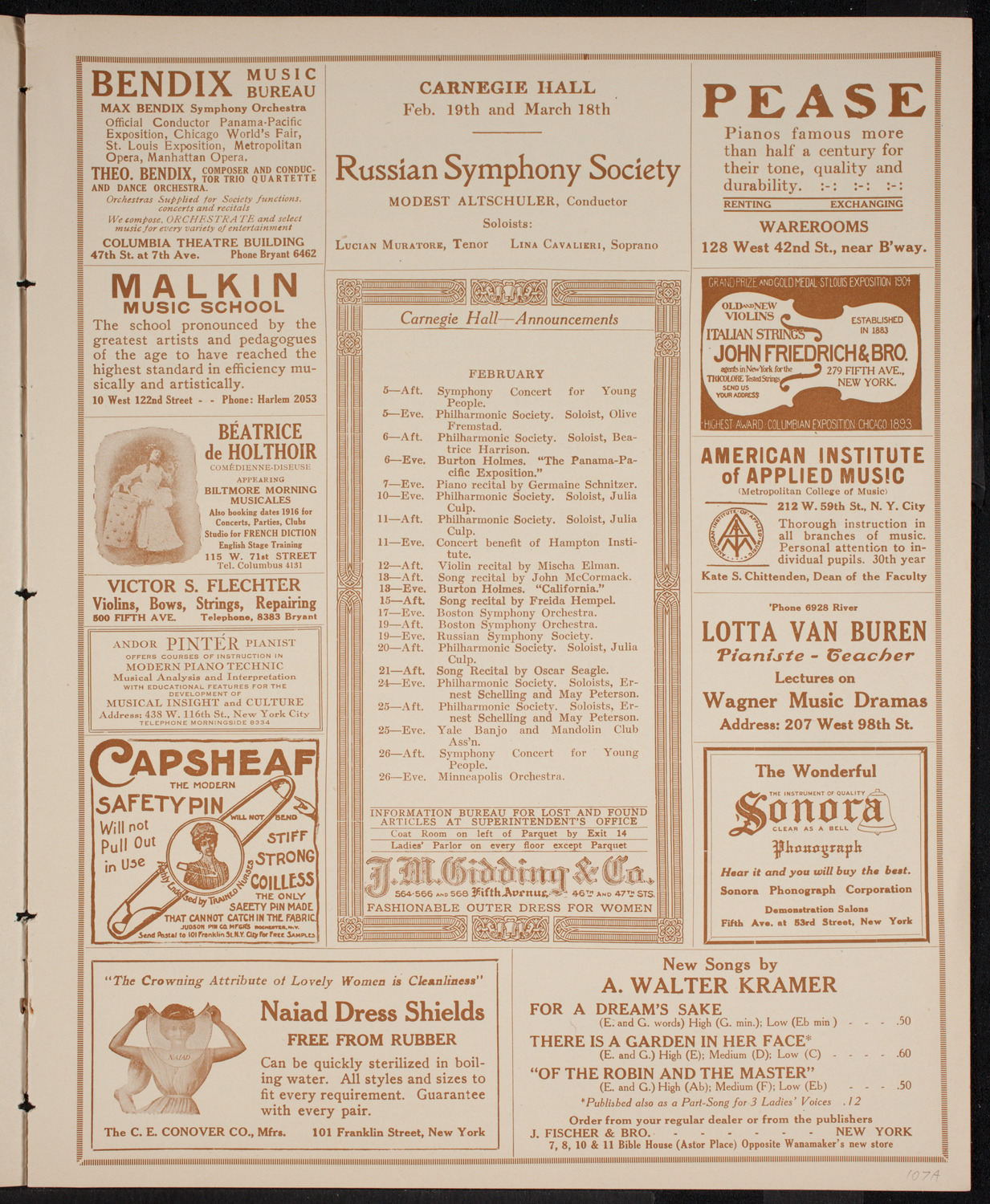 New York Philharmonic, February 4, 1916, program page 3