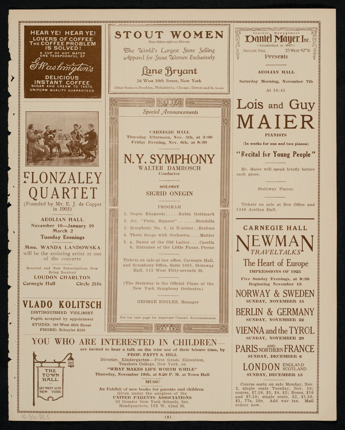 New York Philharmonic, October 31, 1925, program page 9